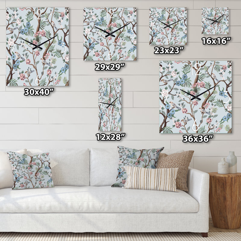 Horloge murale traditionnelle chinoise avec oiseaux et pivoines X, Moyen