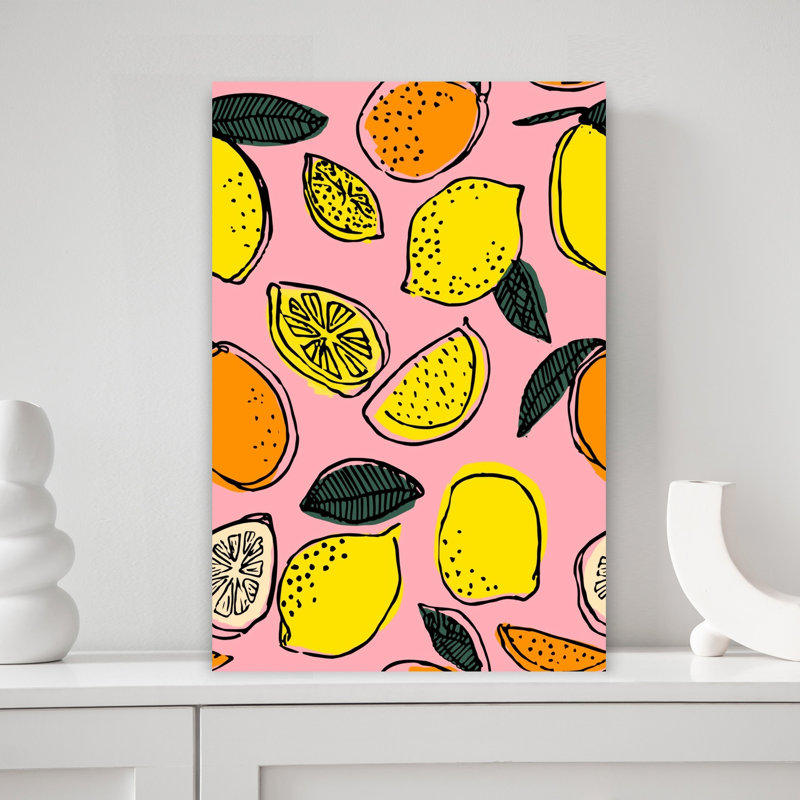 «Vibrant Lemon», motif abstrait de fruits colorés et audacieux, art mural, H 18 po x l 12 po
