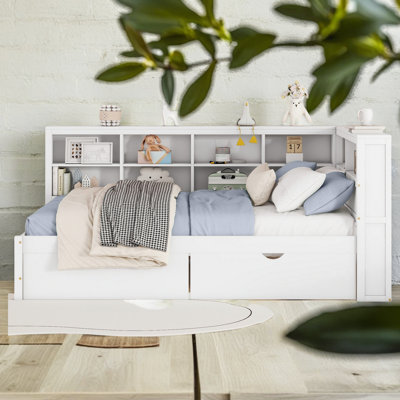 Wooden Daybed With 2 Drawers, Daybed With Storage Shelf And USB Charging Ports