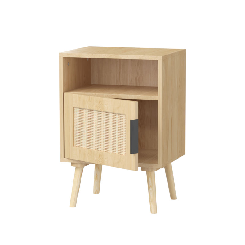 Table de chevet en rotin de 22,83 po de hauteur, table d'appoint avec tablette ouverte, table de bout décorative avec pieds en bois massif pour chambre à coucher, dortoir et petits espaces