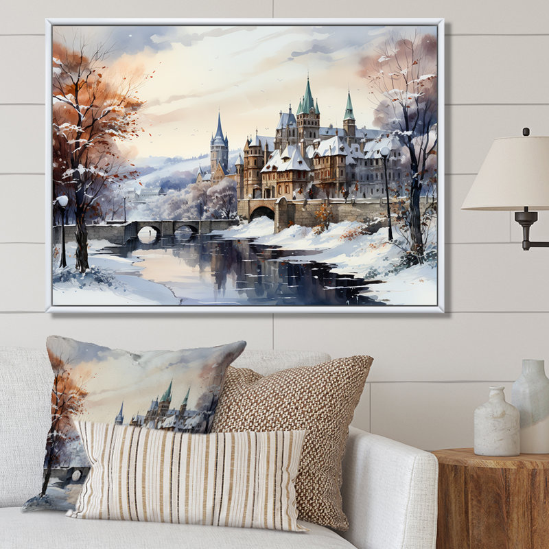 «Wonderful Village Winter At Christmas I - Winter Landscape», art mural, Cadre flottant brun, H 12 po x l 20 po x P 1 po