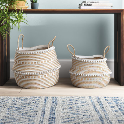 Seagrass Handmade Patterned Decorative and Functional Storage Basket with Handles