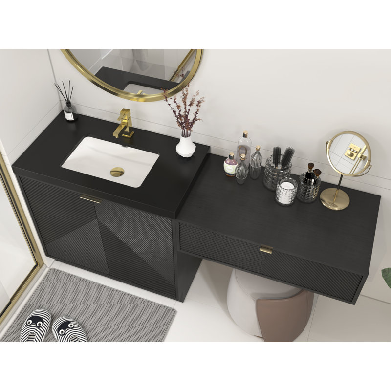 Meuble-lavabo autoportant 24 po avec lavabo en acrylique et tiroir noir 24 po Monterey, Noir, 71", Noir