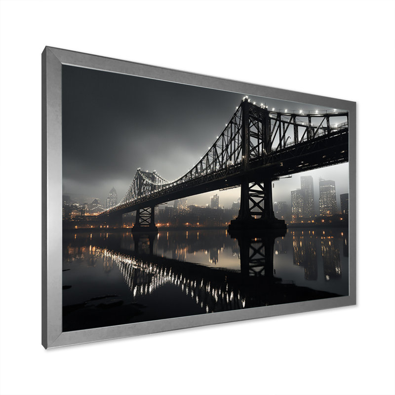 " Grey Bridge Urban Connection Charcoal II ", Silver Picture Framed, 34" H x 44" W x 1.5" D