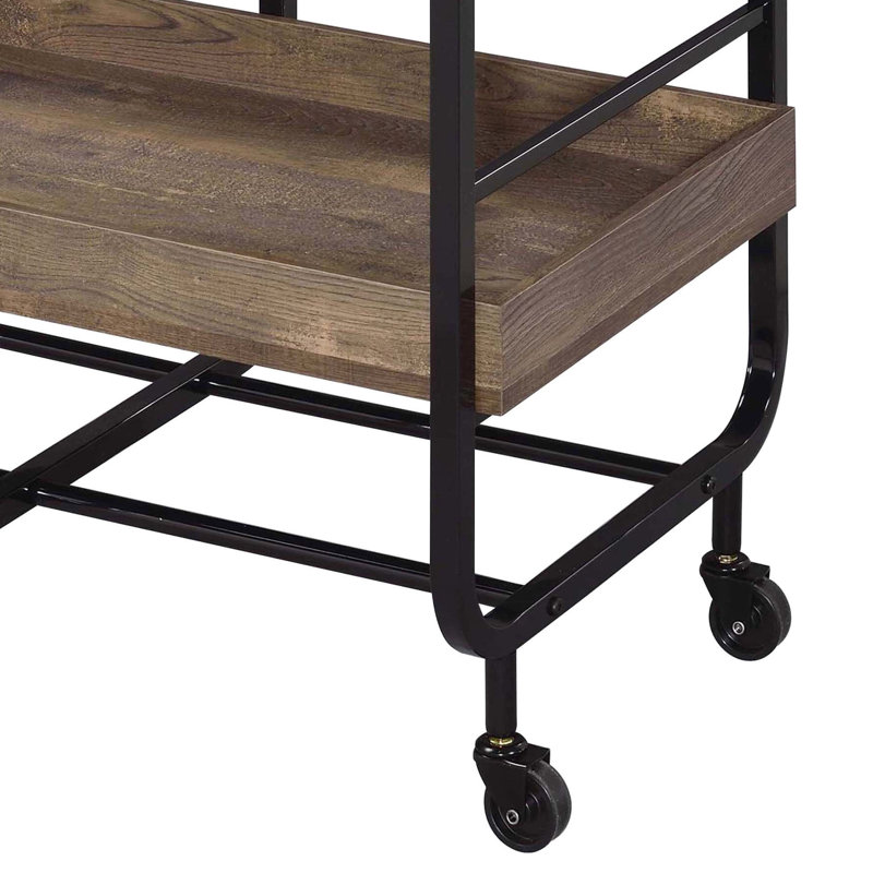 Entertaining Transporting Kitchen Cart With 3 Adjustable Trays - Black And Walnut Dining