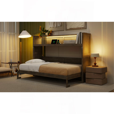Lit simple simple TG avec bureau, lumière DEL et station de charge USB, gris délavé