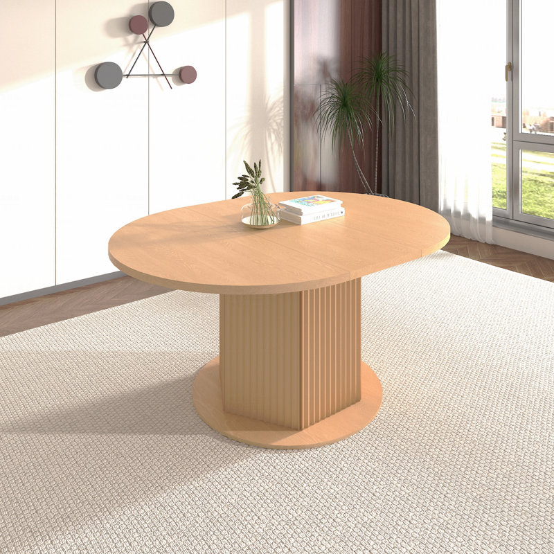 Round Dining Table 4-6 Person Wooden Bump Texture Base Family Gathering