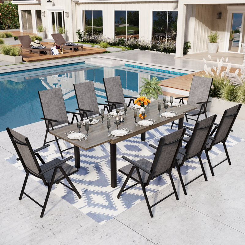 Romio Patio Dining Set with Rectangular Table, Gray, 8