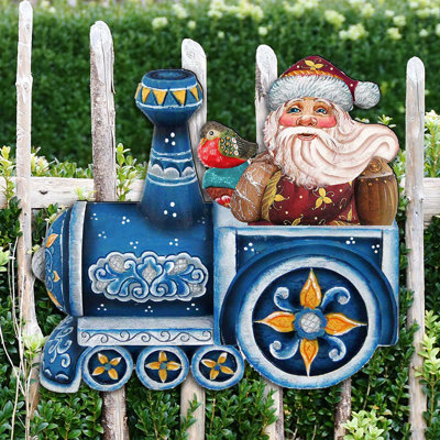 Train Riding Santa Wooden Ornament