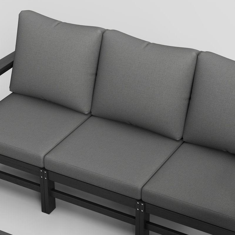 Canapé modulaire d'extérieur en PEHD moderne l 71 po avec coussins de 5 po d'épaisseur et texture de bois naturel, Grey/Black