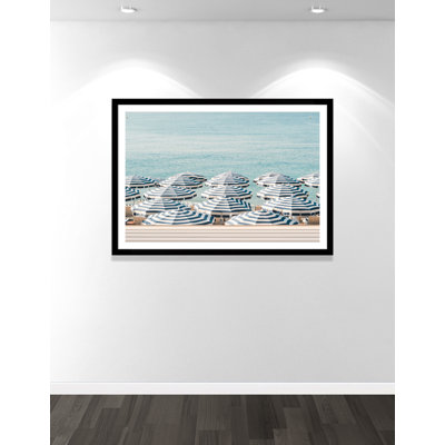 Striped Beach Umbrellas Print by 