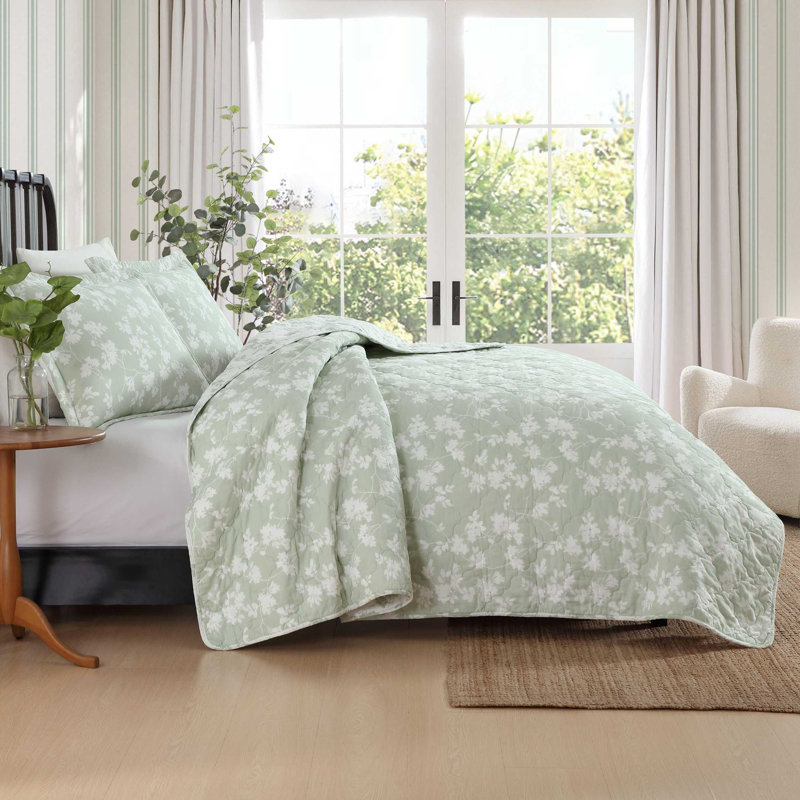 Ensemble de courtepointe réversible en coton Laura Ashley, Courtepointe pour grand lit + 2 taies décoratives