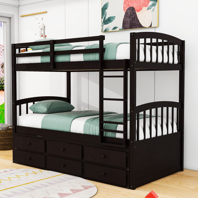 Donnelsville Twin over Twin 3 Drawers Wood  Bunk Bed with Twin Size Trundle by Harriet Bee, Espresso