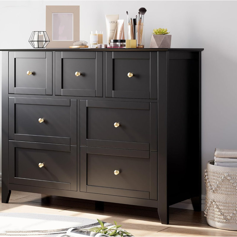 106.4 cm W Chest of 7 Drawers, Black