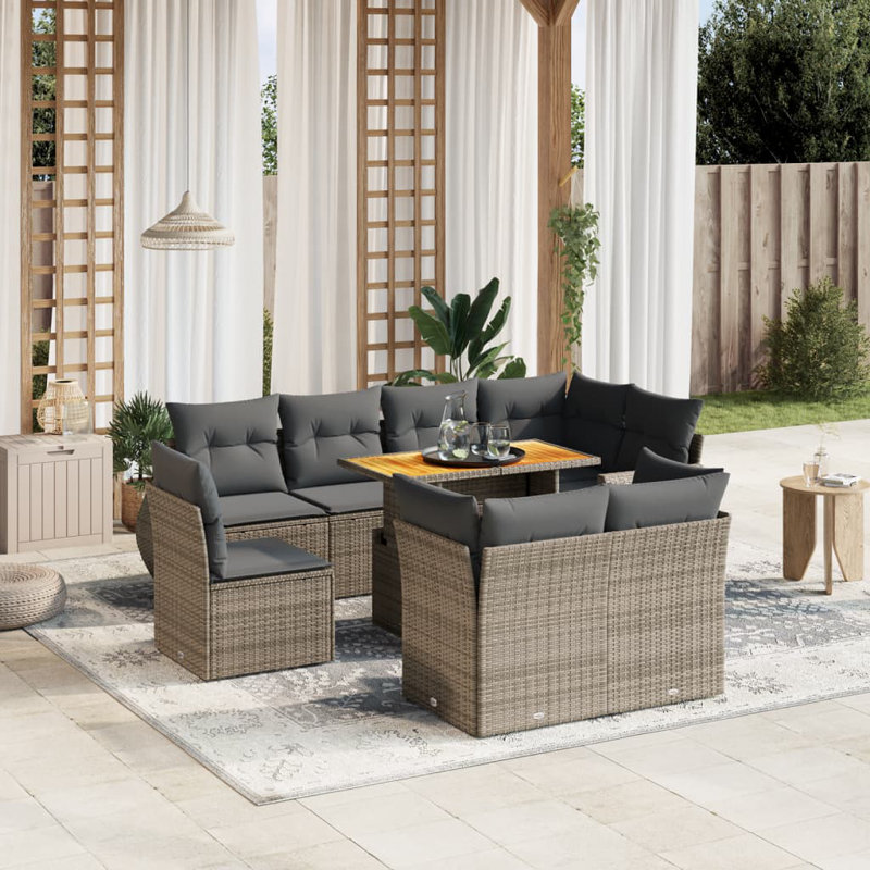 Vidaxl Garden Sofa Set PE Rattan 9 Piece Set Adjustable Armrests