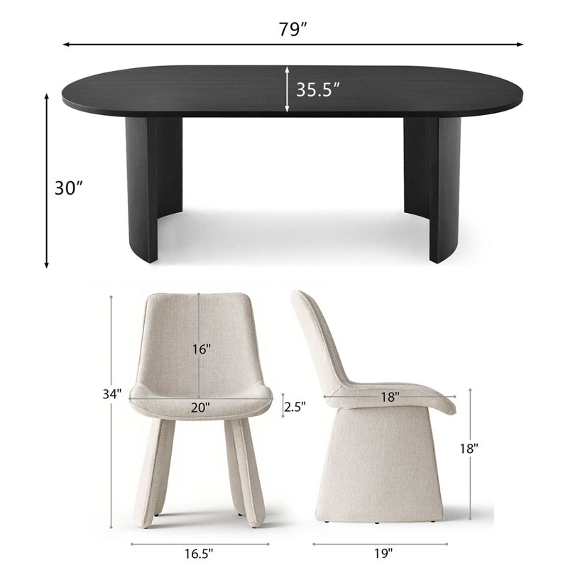 7-Piece Modern Oval Dining Table Set, Beige