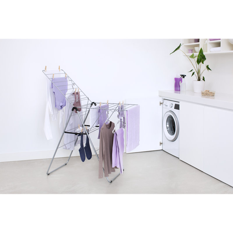 Brabantia HangOn Foldable Clothes Drying Rack - 66 Feet (20m), Metallic Gray