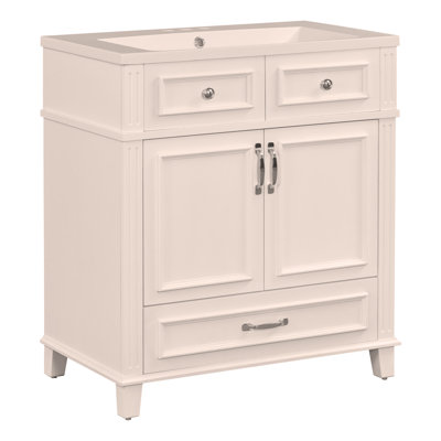 30'' Bathroom Vanity with Resin Sink, Solid Wood Frame Bathroom Storage Cabinet with Soft Closing Doors