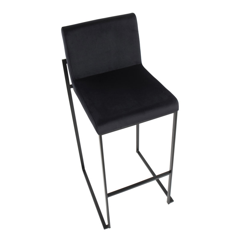 Tabouret de bar et de comptoir à dossier haut Brieon (ensemble de 2), Velours noir, Noir, Tabouret de bar "30"