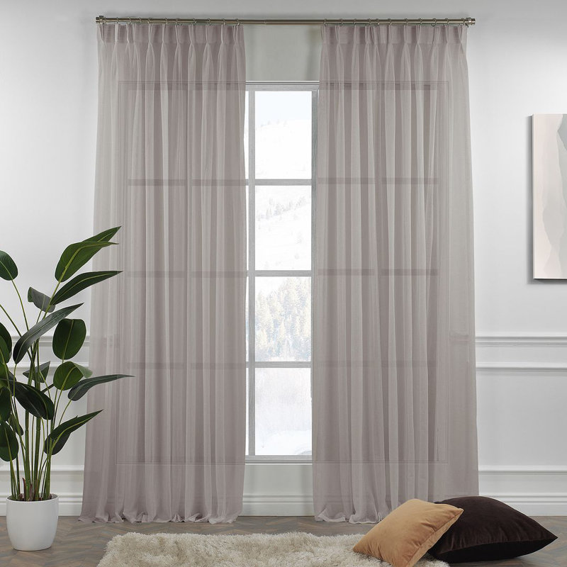 Triple Pinch Pleated Extra Long and Extra Wide Faux Linen Sheer Single Panel, Beige, 100" W x 156" L