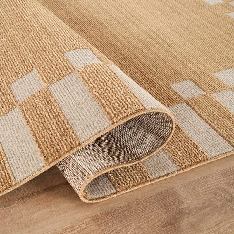 Fifth Avenue Check Border Rug, Spruce Yellow,Off-White,Beige, Rectangle 200 x 275 cm