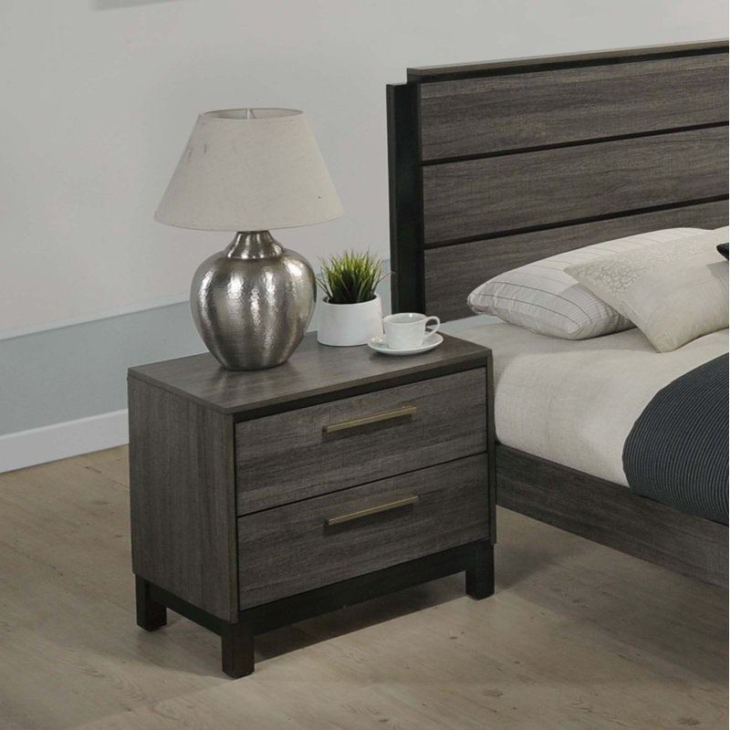 Table de chevet pour chambre à coucher, table de chevet moderne à 2 tiroirs, table d'appoint en bois