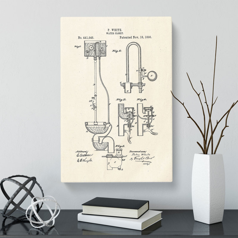 Toilet Water Closet Patent - Wrapped Canvas Print, 91cm H x 60cm W x 3cm D