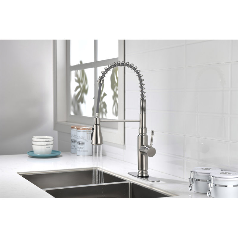 Robinet de cuisine tactile avec douchette extractible, Nickel brossé