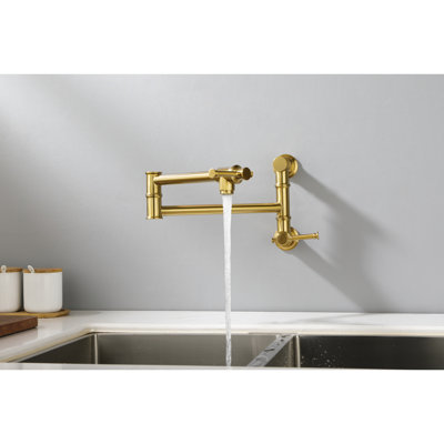 Robinet de remplissage de cuve moderne en laiton - Fixation murale avec bras pliable plaqué or brossé