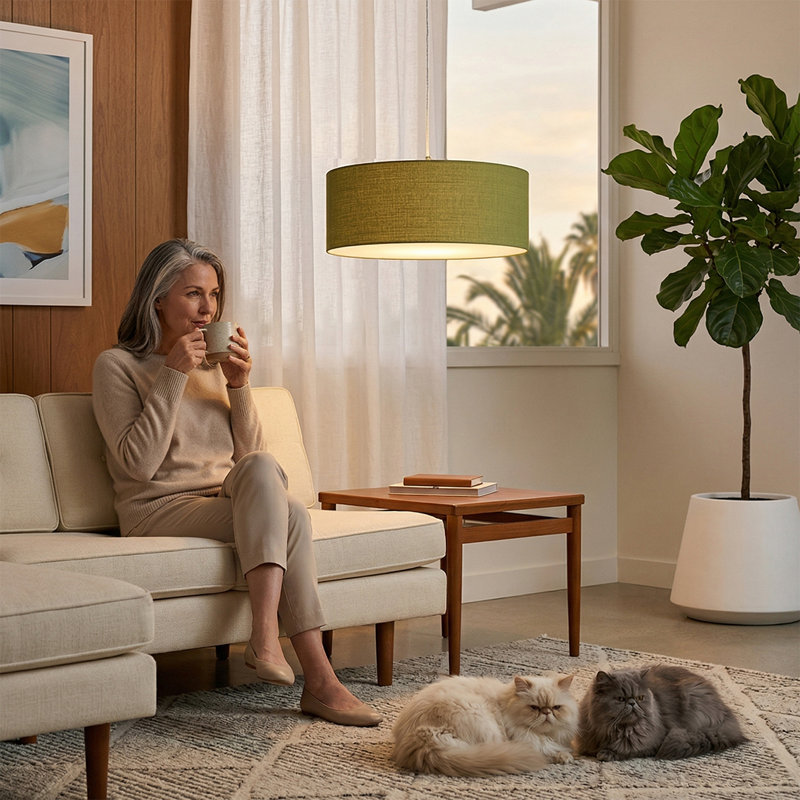 Luminaire suspendu extensible, abat-jour en lin avocat, nickel satiné, Avocado