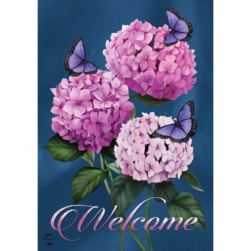 Butterflies and Hydrangeas Spring Garden Flag