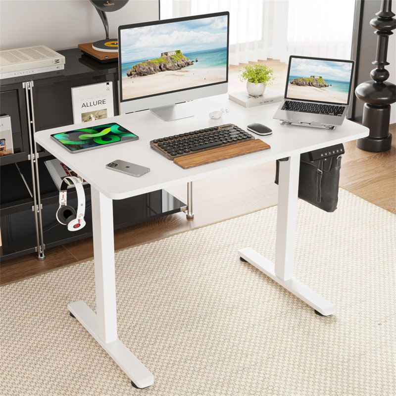 STARY Electric Standing Desk Adjustable Height Sit Stand Home Office Desk With Splice Board, 45" H x 40.55" W x 24" D, White