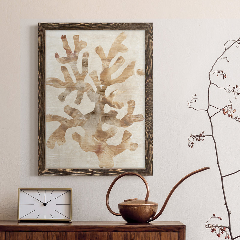 Parchemin corail I, toile encadrée de qualité supérieure - prête à être accrochée, H 24 po x l 20 po x P 1 po, Noyer