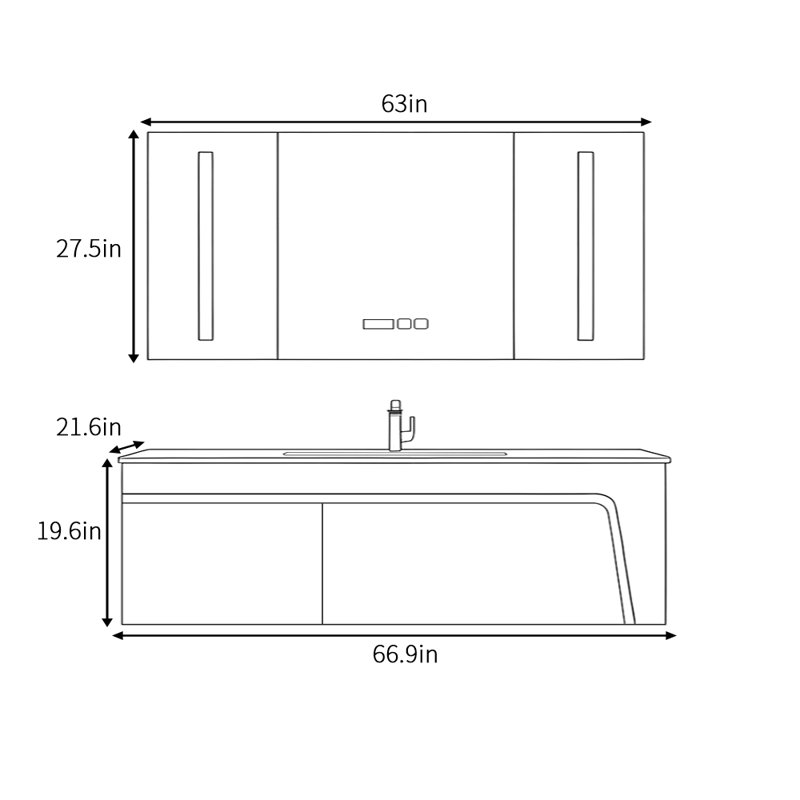 Grunwald, H 19,6 po x l 66,9 po x P 21,6 po