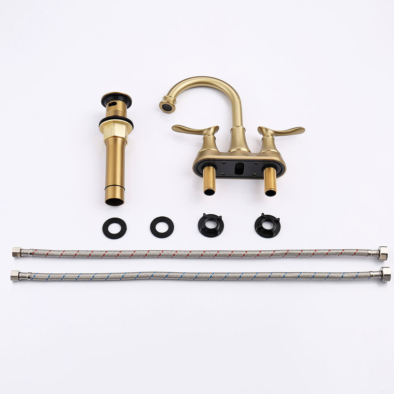 Robinet de lavabo 4 pouces en or brossé avec 2 poignées. Contrôle précis de l'eau. Corps en métal. Améliorez la fonctionnalité de votre salle de bain avec ce robinet moderne en or. Fonctionnement pratique. Matériaux de qualité. Efficacité