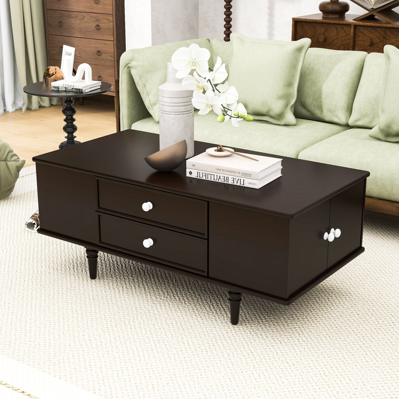 Table basse moderne avec tiroirs, tablettes cachées, Brun