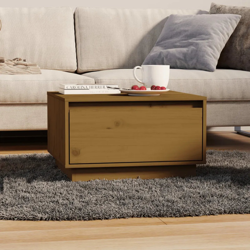 Gouker Solid Coffee Table with Storage, Honey Brown