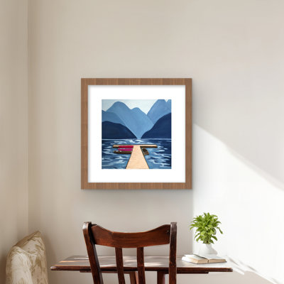 Lac, quai et montagnes - reproduction encadrée mate pour la décoration intérieure