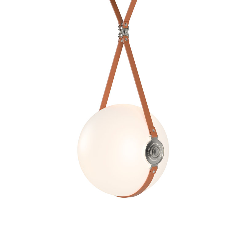 Derby 1 - Light Single Globe LED Pendant with Leather Accents, 43.4" H x 14.9" W x 14" D, British Brown, Antique Brass