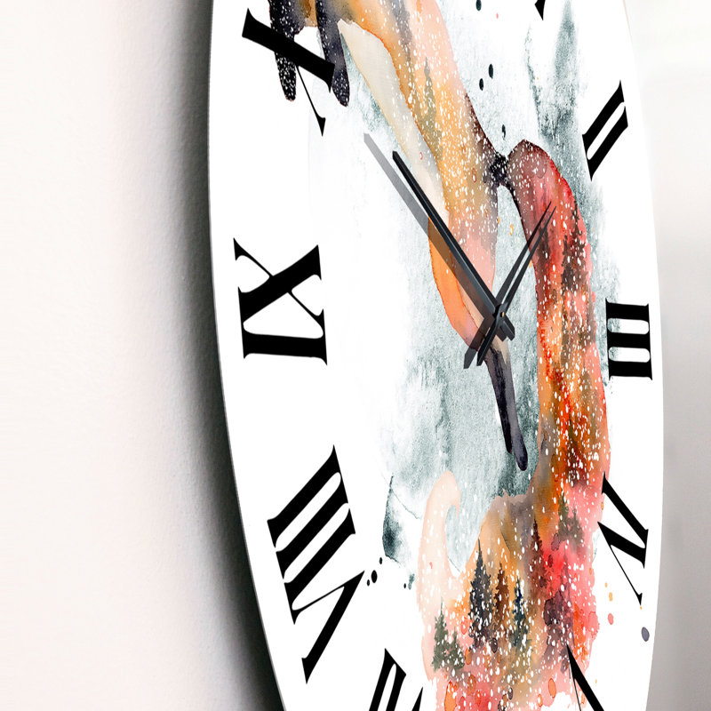 Dessin de renard orange II - horloge murale traditionnelle, Petit