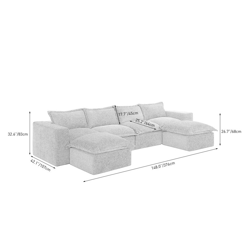 6 - Piece Upholstered Camel Chenille Modular Sectional Sofa with Removable Ottoman– Fully Compressed, No Assembly Required