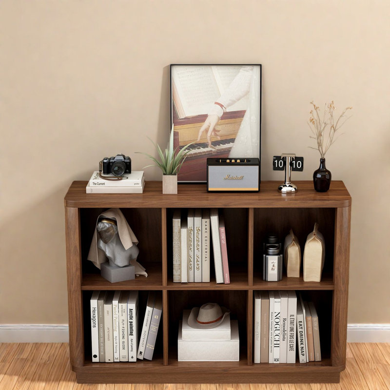 Space-saving Walnut Bookcase, Wood Modern Storage Unit For Home