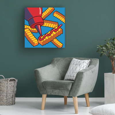 «Fries with Ketchup on Blue» par Ron Magnes - peinture sur toile tendue