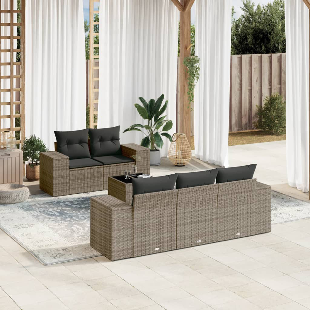 Vidaxl 6-Tlg. Garten-Sofagarnitur mit Kissen Grau Polyrattan