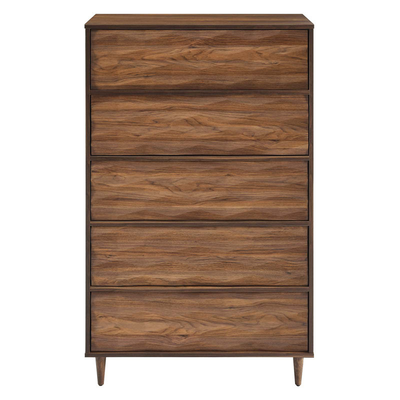 Walnut 5-Drawer Chest with Grooved Wave Design