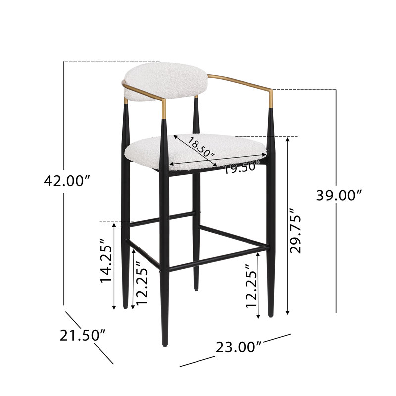 Amen Upholstered Bar Stools, Beige Boucle/Black Base, Bar Stool (30.25" Seat Height)