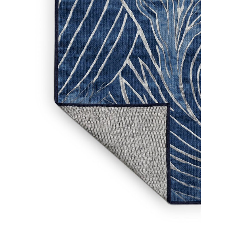 Machine Washable Blue Area Rug, Square 8'