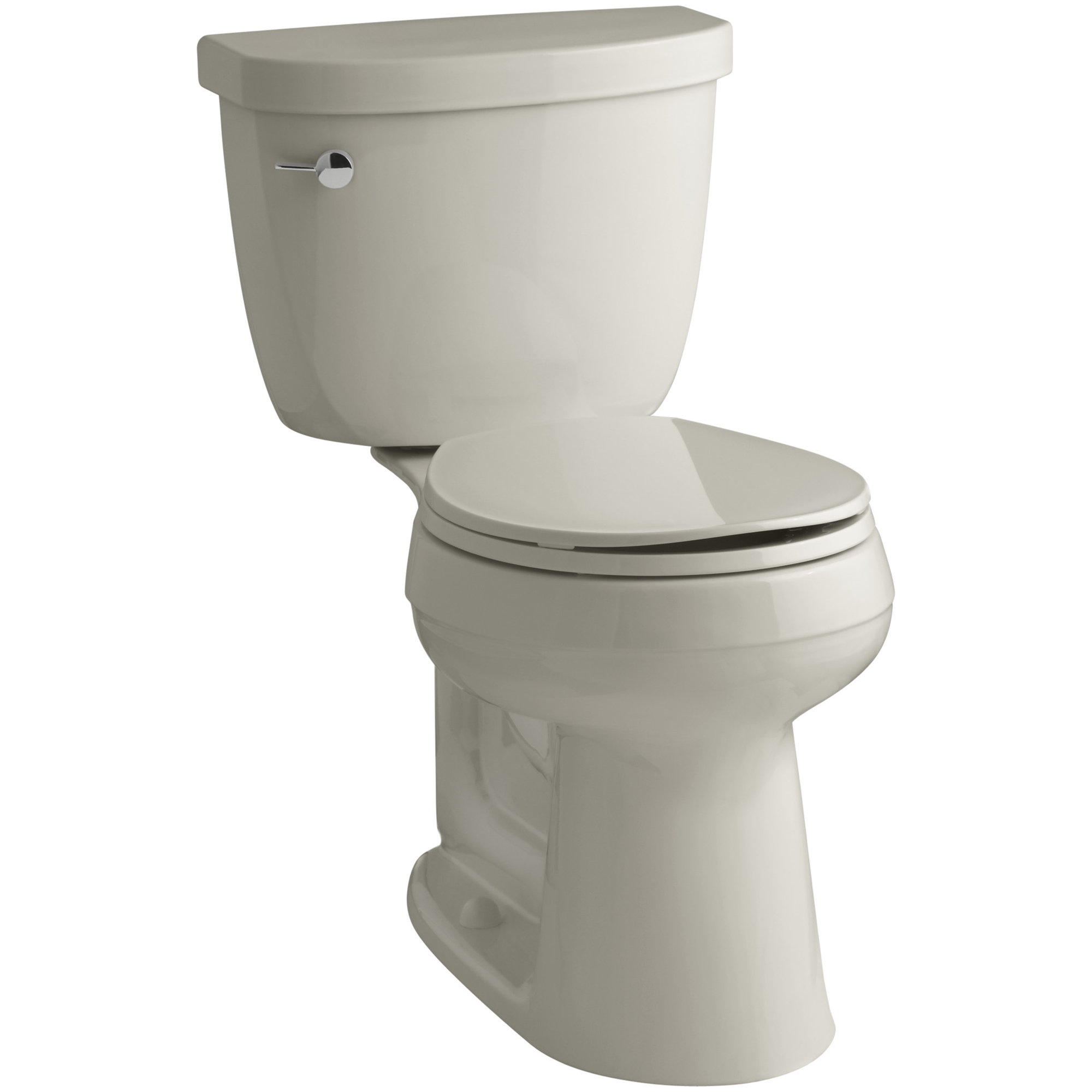 Cimarron 1.6 GPF Round Two-Piece toilet (Seat Not Included), Sandbar, Left-Hand