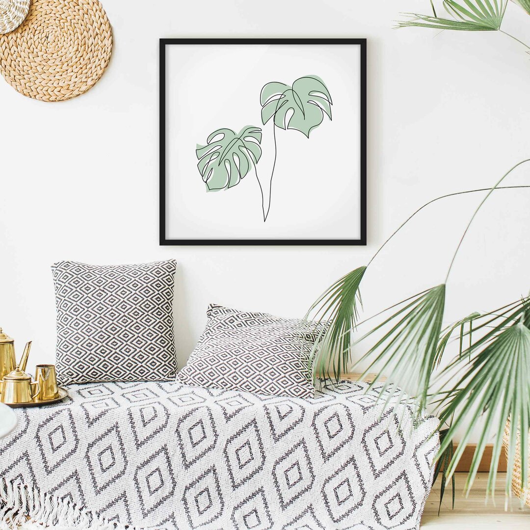 Gerahmtes Poster Leaves Monstera Line Art