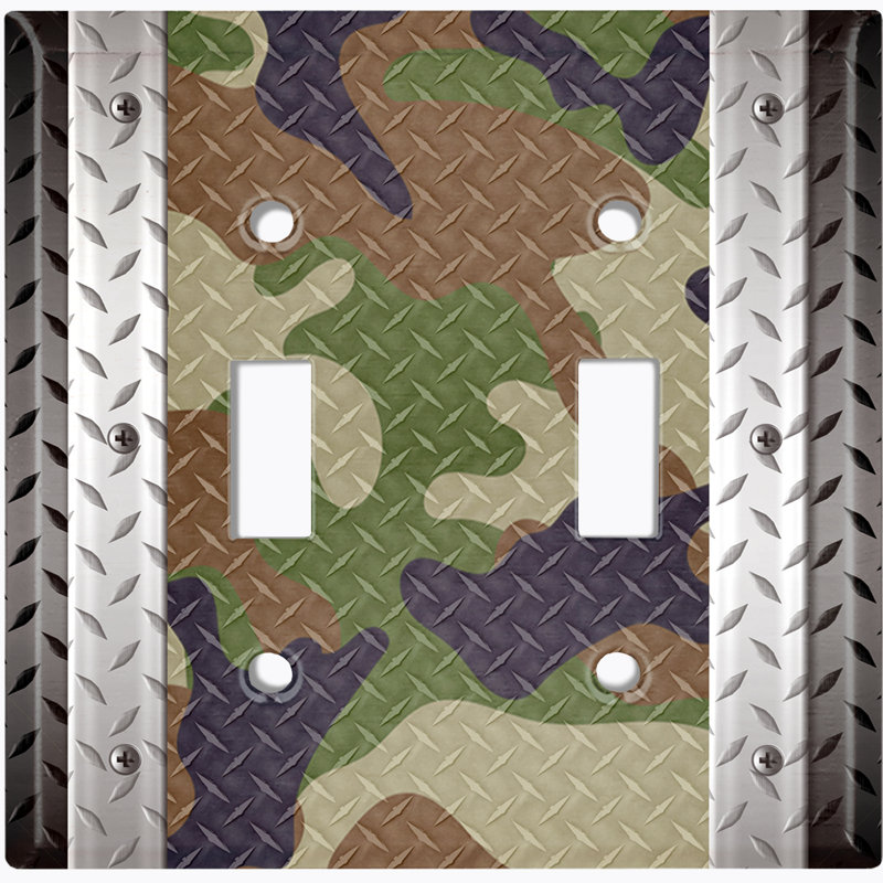 Plaque murale d'interrupteur de lumière en métal Camo (multi camouflage vertical - double bascule)